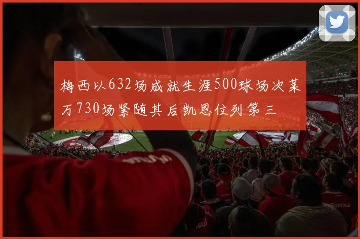 梅西以632场成就生涯500球场次莱万730场紧随其后凯恩位列第三